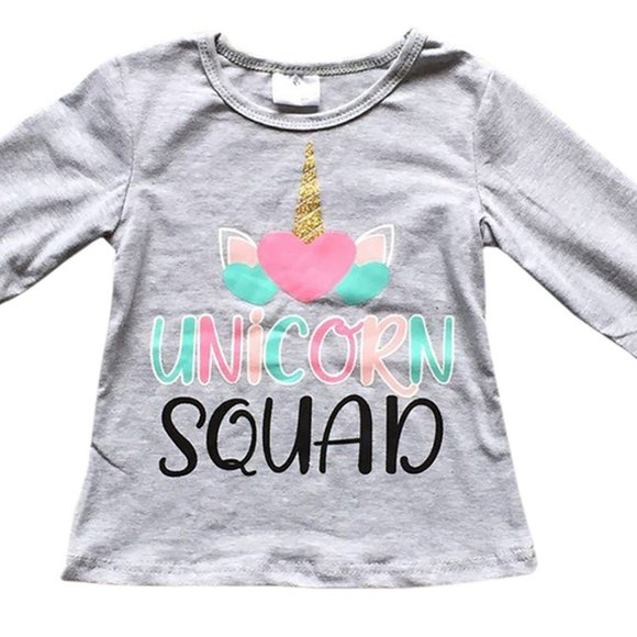 Little Girl Kids Unicorn Squad Heart Casual Shirt Top Tee T-Shirt Blouse School - Picture 2 of 5